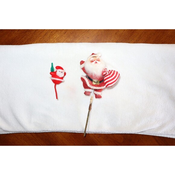 Rough Damaged Vintage Christmas Floral Pick Flocked Dancing Santa Claus + Bonus - Picture 2 of 10